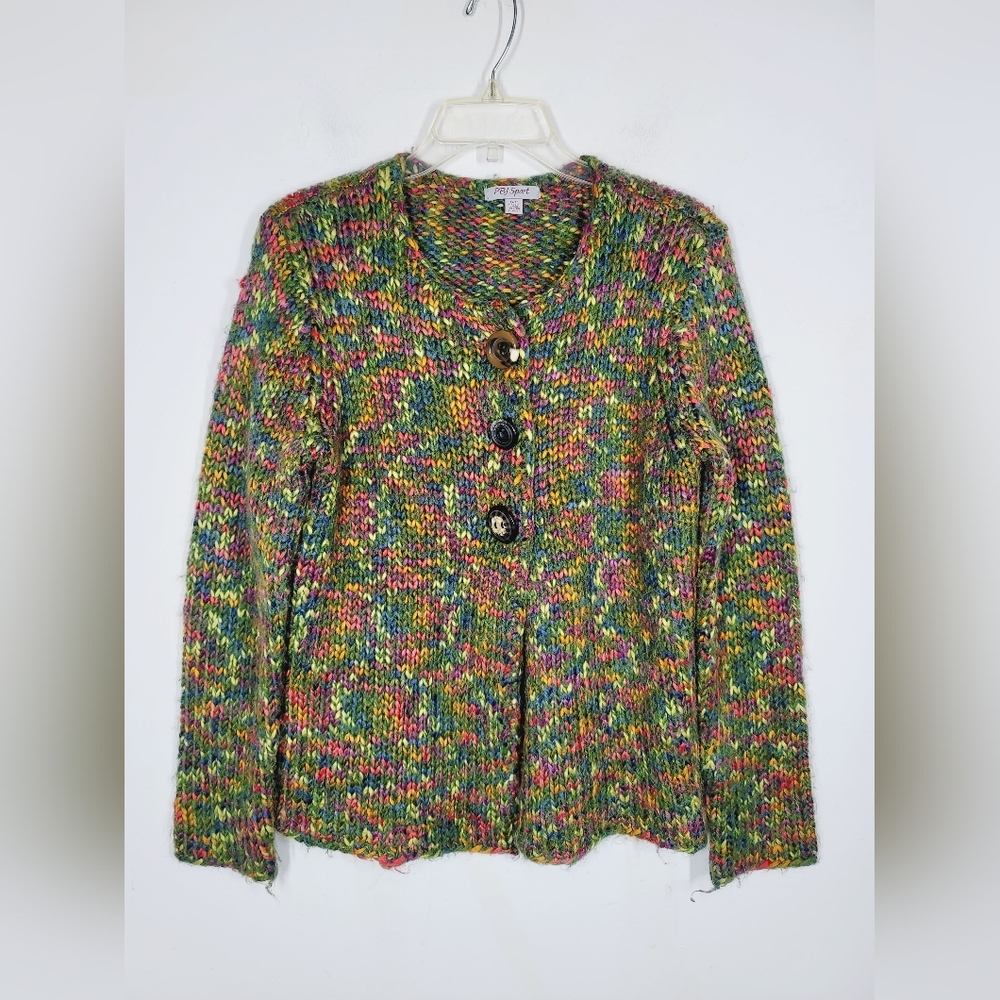 PBJ Sport Multicolor Knit Cardigan with Button Details, Size Small